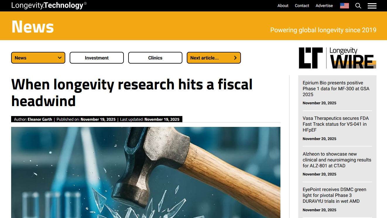 Longevity.Technology News When longevity research hits a fiscal headwind